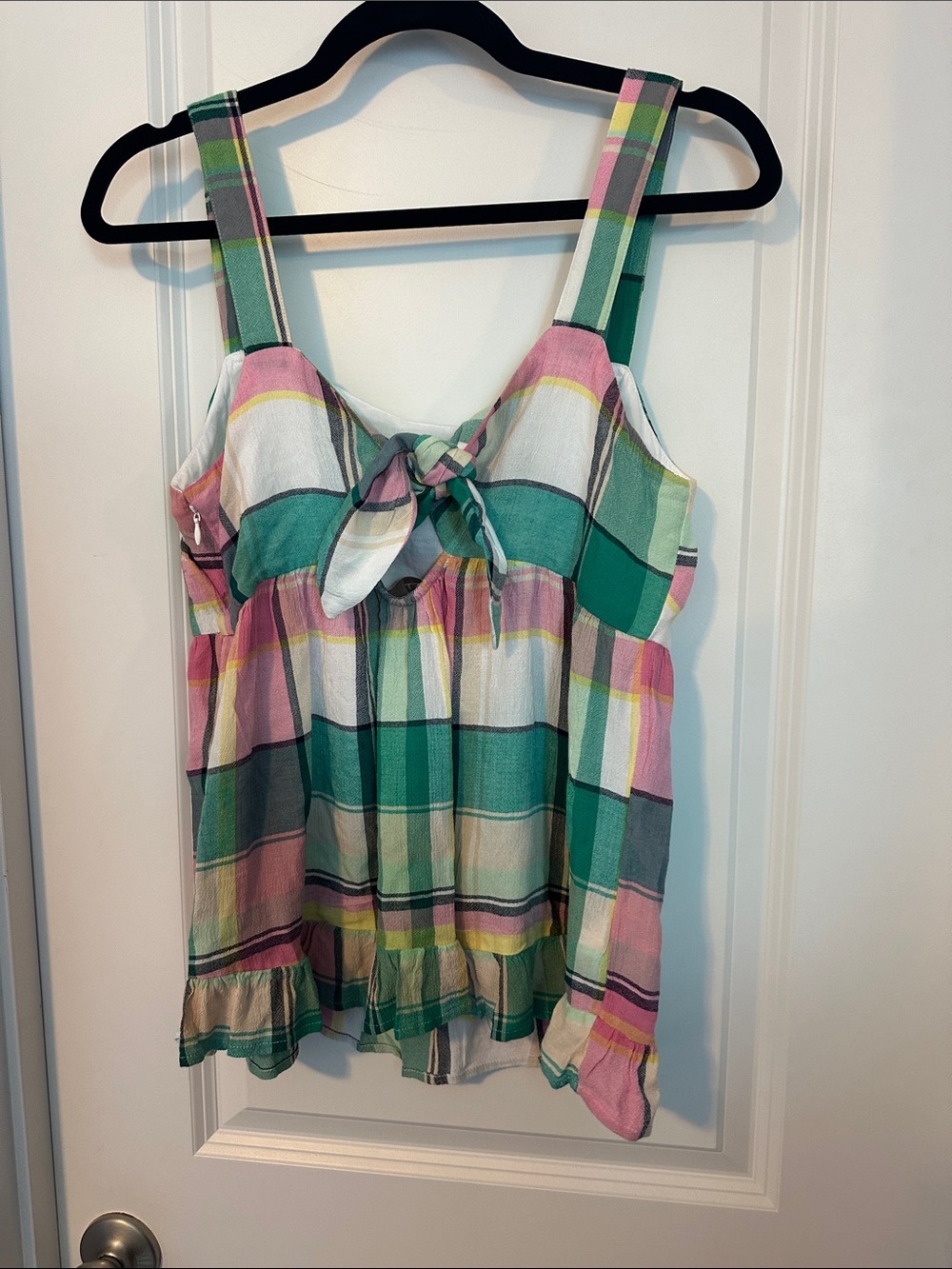 LOFT Pastel Pink & Teal Plaid Peplum Cami - Picture 3 of 4